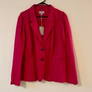NWT Pure Collection Talbots Blazer Pink  SZ 18 100% Linen 2 Button